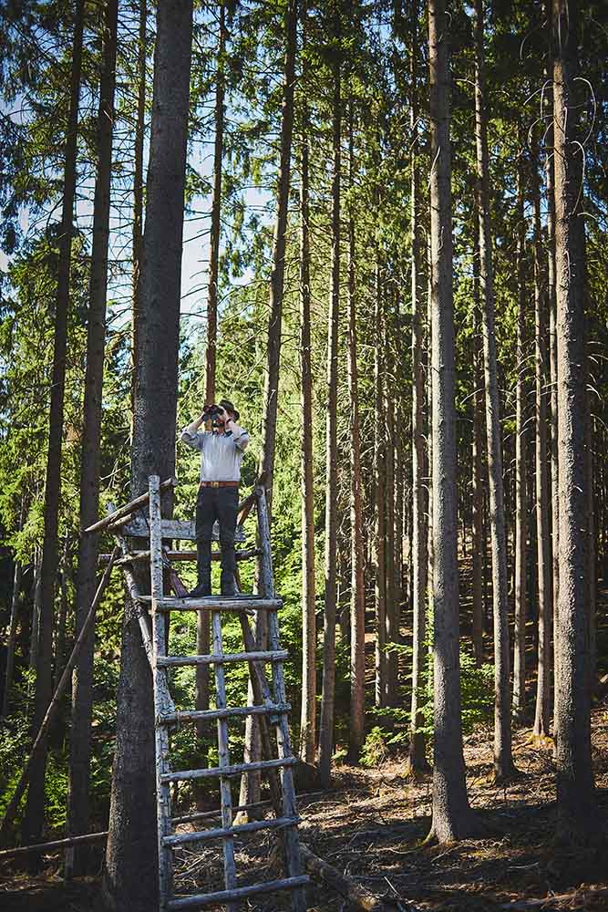 Jäger auf Hochsitzaus der Serie Foodfotografie Kochbuch Wild Wald Genuss